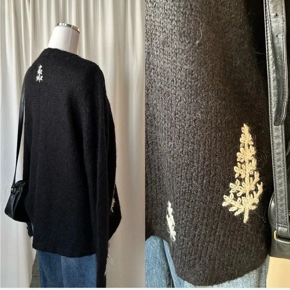 Vintage Black Karen Scott wool blend  crewneck sweater with embroidery size XL. - Picture 7 of 8